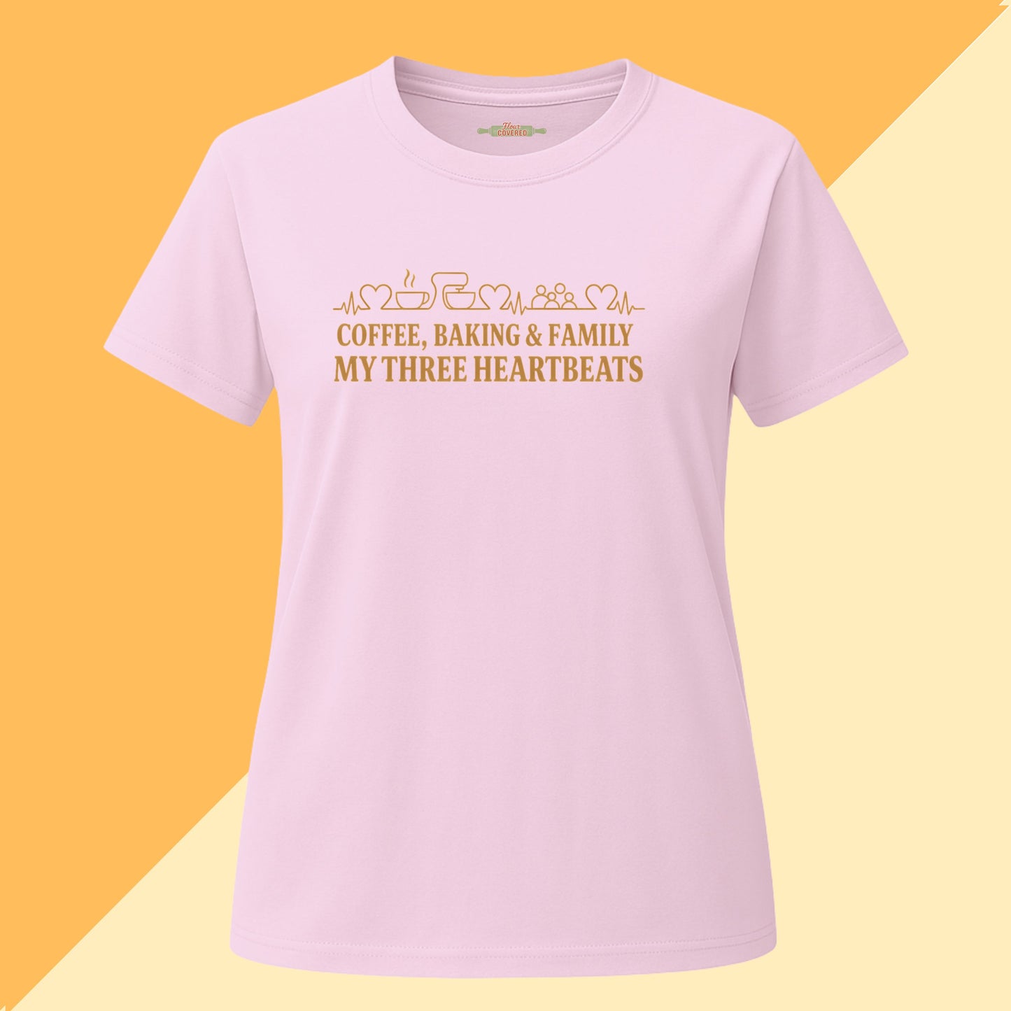 Coffee, Baking & Family My Three Heartbeats Tee